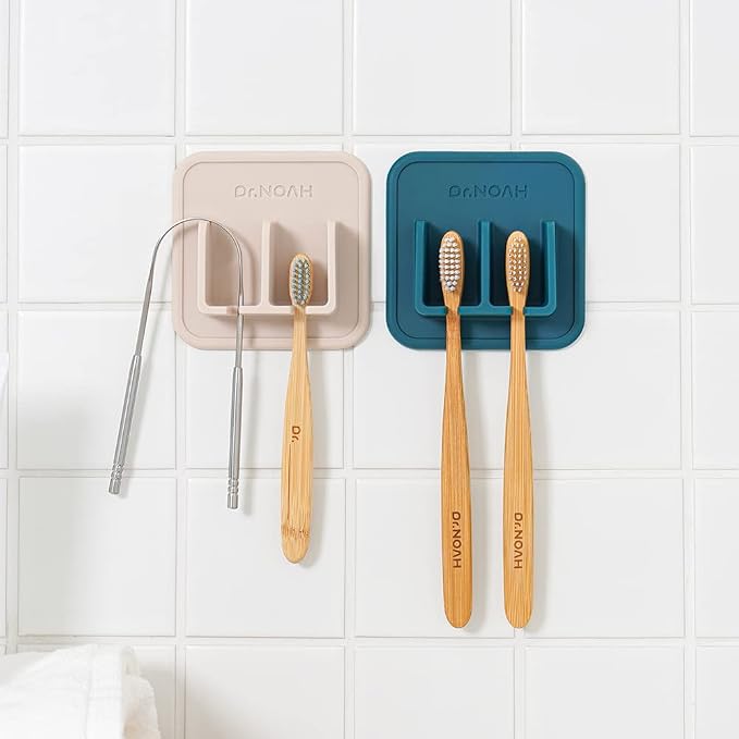 Silicone Wall Mount Toothbrush Holder | Sand Beige | Strong Suction | Easy to Remove & Reuse | Dishwasher & Microwave Safe | Bathroom Toothbrush Holder (Sand Beige)