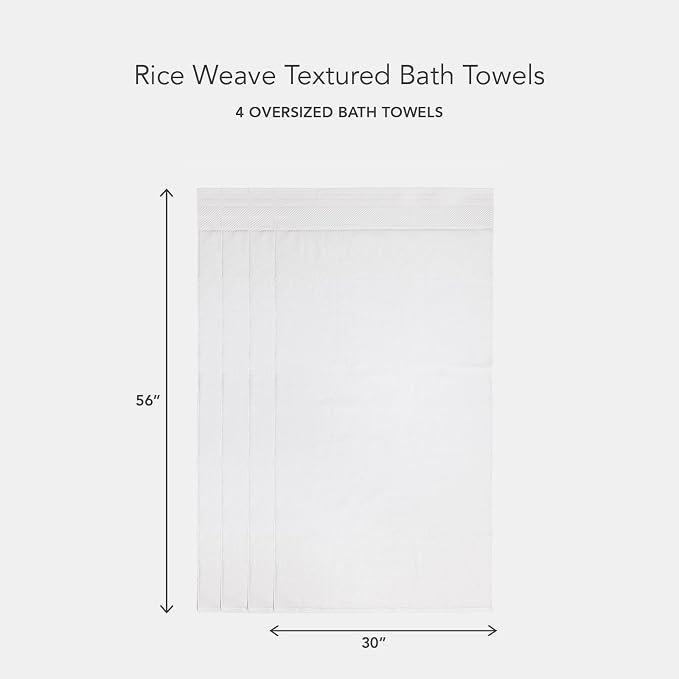 Texere 100% Organic Cotton Rice Weave Jacquard 700 GSM Luxury Bath Towel Sets - Ultra Soft and Absorbent Hotel and Spa Quality (Rice Weave, Bright White, 4 Bath Towels)