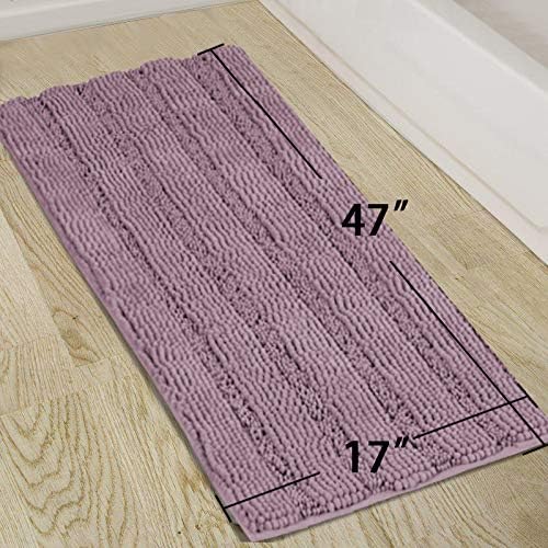 Turquoize Luxury Shaggy Bath Mat Chenille Bathroom Runner Rug Extra Long Non Slip Bath Mat for Bathroom Large Shaggy Bath Rug Runner Extra Soft and Absorbent Indoor Bath Rug, 47 x 17 Inches,Mauve/Rose