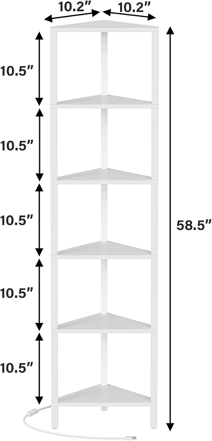TUTOTAK 6-Tier Corner Bookshelf with LED Light, Corner Shelf | for Small Space, Narrow Display Corner Shelf Stand with Storage Rack, for Living Room, Bedroom, Pure White V1BS05BW006L