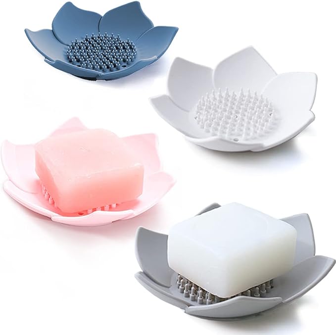 4 Pack Silicone Soap Tray Dishes Soap Holder Saver Draining Bathroom Shower Sink Bathtub