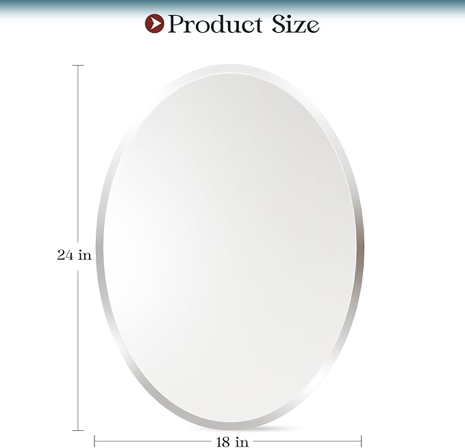 Frameless Oval Mirror, 16x24 Inch Oval Beveled Bathroom Mirrors for Over Sink, Tempered Glass Mirror for Vanity, Living Room, Bedroom, Entryway