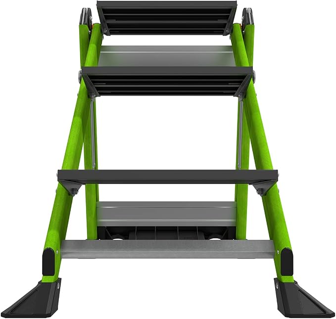 Little Giant Jumbo Step 3-Step Foldable 3 ft Fiberglass Stool, 11933 | Foldable Non-Conductive Fiberglass Step Stool, Extra-Wide Stair-Like Treads, Rotating Handrail, 375 lbs. Weight Capacity