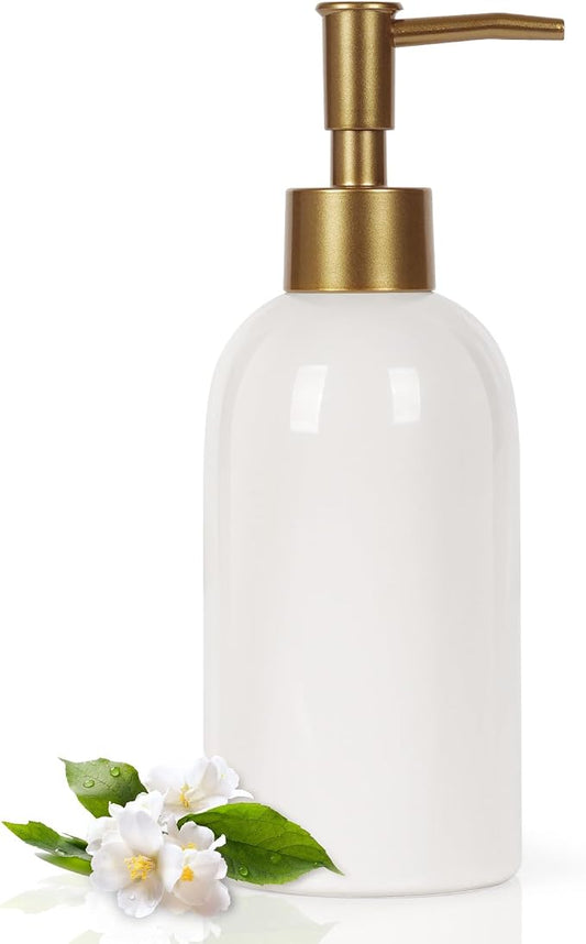 Natheeph 14OZ Ceramic Soap Dispenser Bathroom/Kitchen Can Fill Liquid-White | Ceramic Soap Pump Dispenser Bottle for Bathroom/Kitchen, Refillable Hand Soap, Dish Soap, Shampoo, Lotion etc.