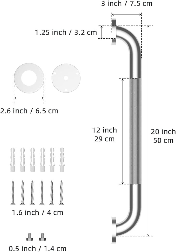 20 Inch Anti Slip Shower Grab Bar, MunzongBrushed Nickel Grab Rails | Stainless Steel Bathroom Grab Bar Brushed Nickel Knurled Bathroom Balance Bar Safety Hand Rail Support Handicap Elderly