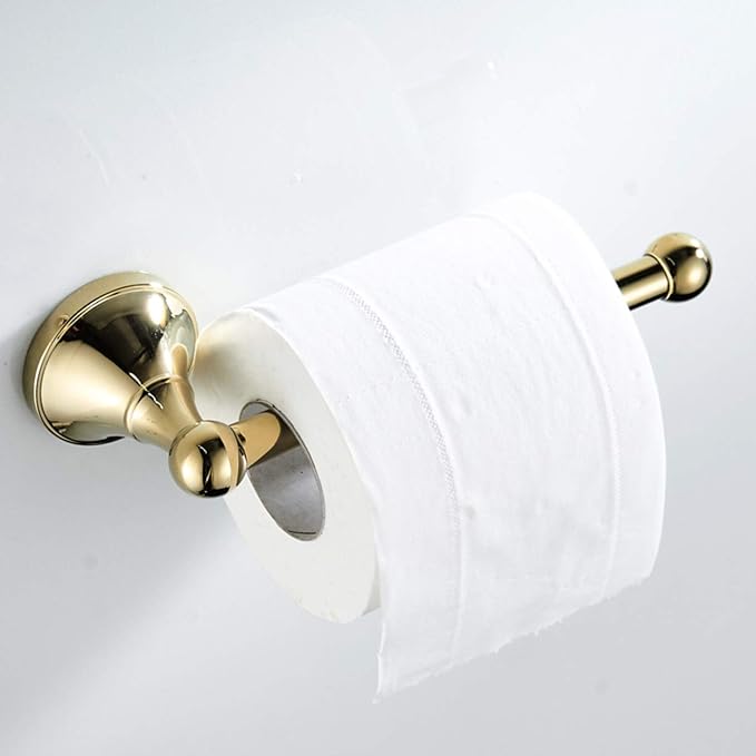 Flybath Toilet Paper Holder Brass Polished Gold Wall Mount for Bathroom | Rust-proof, Heavy Duty, Sturdy, Easy to Fit, Vintage Shiny Gold Loo Roll Holder, Paper Tissue Storage, Bathroom Accessories