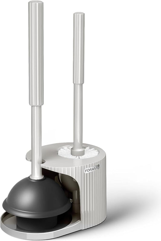 FORASTO 2 in 1 Toilet Plunger and Brush Set,Extended Handle Plunger,Toilet Bowl Brush Plunger Set,Bathroom Cleaning Tools,Cleaning Brush,Toilet Brush Plunger Combo,Cream Grey（20.8inch） | 20.8" Extended, Apartment Must Haves, Accessories Decor, Essentia...