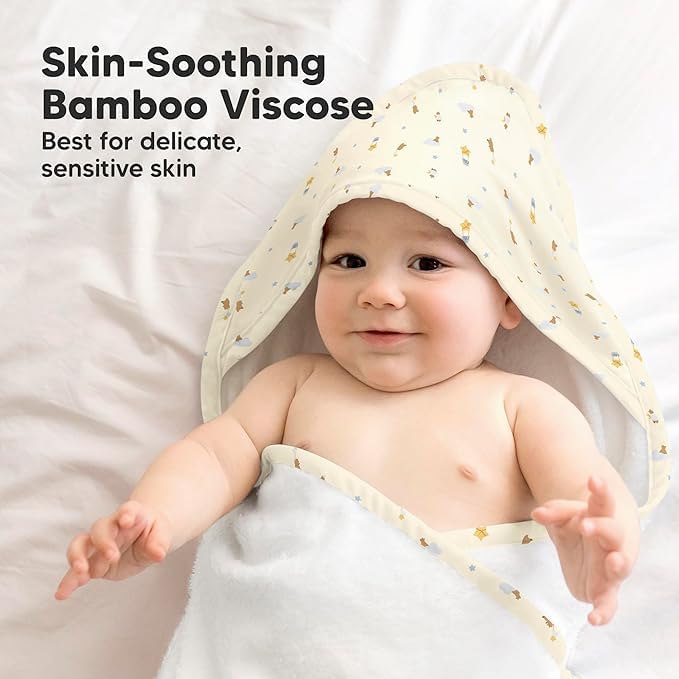 KeaBabies Hooded Baby Towel for Newborn, Baby Bath Towels (Dreamers, 35x35) | Viscose Derived from Bamboo, Large Baby Towels with Hood, Boys, Girls, Toddler, Soft Absorbent Baby Bath Essentials