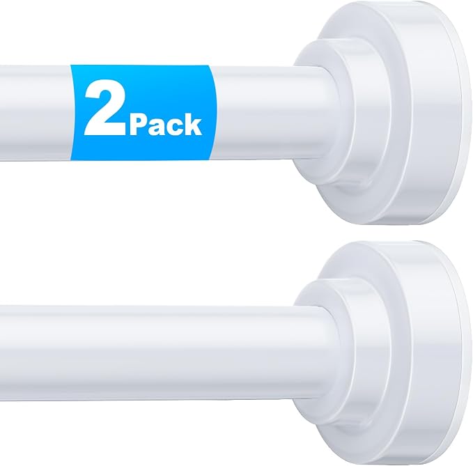 TEECK 2 Pack Shower Curtain Rod, 32-43 inch Adjustable Spring Tension Curtain Rod, Never Rust Anti-Slip Shower Curtain Rod for Bathroom, No Drilling, Never Collapse, Easy to Use, White