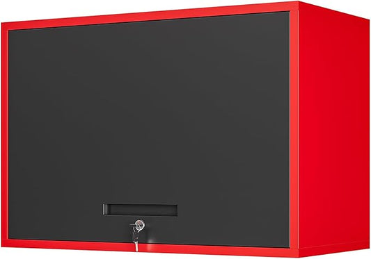 Metal Garage Wall Cabinet with Doors and Shelves,Wall Mounted Metal Storage Cabinet, Floating Steel Tool Cabinet for Garage,Basement,Kitchen,Warehouse (Red Black,21.6" H)