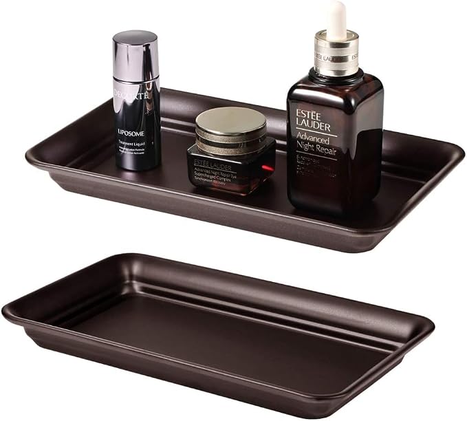 SheeChung Metal Vanity Tray, Bathroom Counter Storage Tray, Bronze 1 Pack | Sturdy Decorative Tray Holder, Farmhouse Vintage Decor Accessories for Perfume, Cosmetics, Jewelry, Makeup, Guest Hand Towel