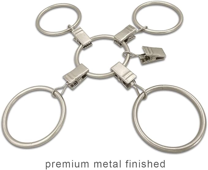 LLPJS 60 Pack Metal Curtain Rings with Clips, Curtain Clip Rings Hooks for Hanging Drapery Drapes Bows, Curtain Rod Rings 1.5 inch Interior Diameter, Matte Silver
