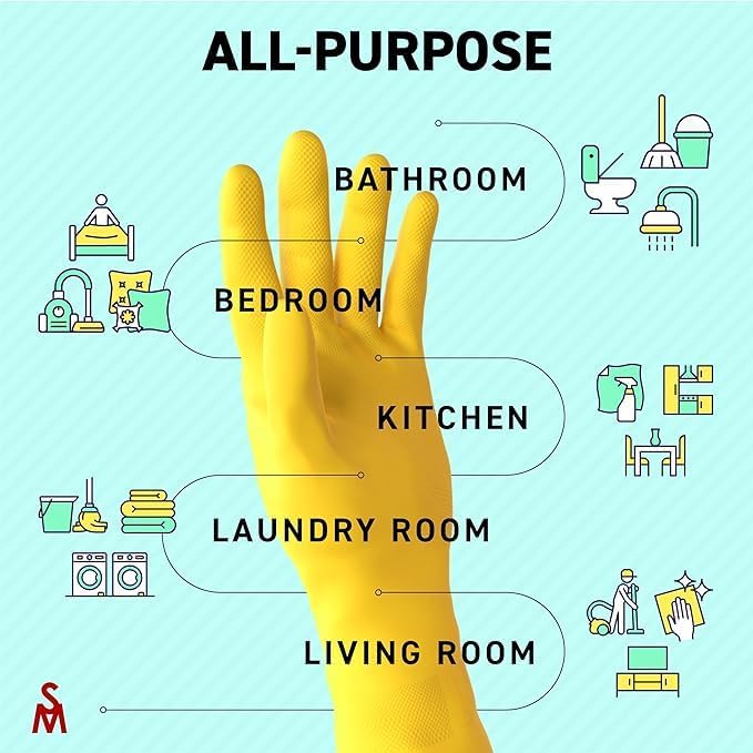 SteadMax 3/6 Pairs Cleaning Gloves, Reusable Natural Rubber Dish Gloves, Non-Slip Gloves for Kitchen and Household