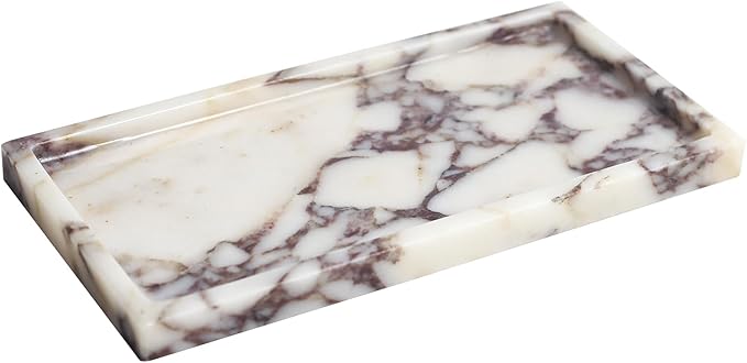 100% Natural Marble Tray, 10"x5" Calaccata Viola Vanity Tray | Luxury Marble Decorative Tray, Small Hand Towel Tray Holder Organizer, Hand-Polished, Easy to Clean, Natural Stone Tray