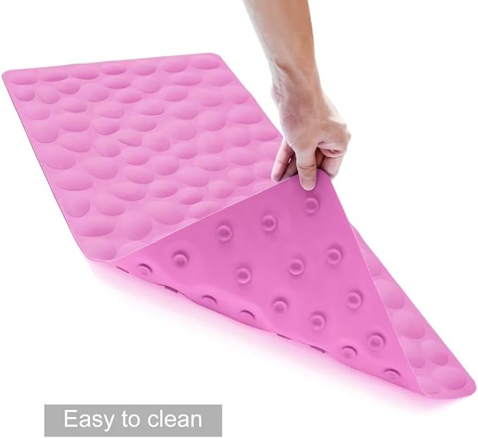 Non-Slip Bathtub Mat OTHWAY Soft Rubber Bathroom Bathmat with Strong Suction Cups (Pink, 16x31.5 inch)