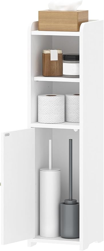 Hzuaneri Bathroom Storage Cabinet, Narrow Toilet Paper Cabinets with Doors | Small Corner Floor Cabinet with Doors and Adjustable Shelf, Bathroom Organizer for Small Spaces, White BC19703X