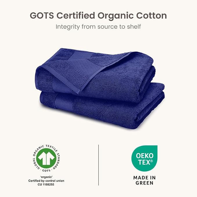 100% Organic Cotton Bath Sheet Set of 2 | Soft Oversized Bath Towels | 700 GSM Premium Bath Towel Sheet Set GOTS Certified - Navy Blue