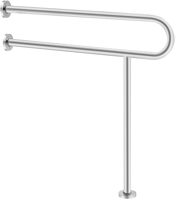 VEVOR Toilet Safety Rail, 31.5 Inch U-Shaped Handicap Grab Bar, 304 Stainless Steel Senior Safety Pole, Toilet Grab Bars with Anti-Slip Handle, 300 Lbs Load Capacity Security Handrail with Support Leg