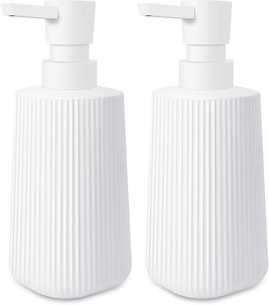 2 Pack Glass Small Soap Dispenser for Bathroom and Kitchen 250ml/8.5oz Dish Soap Dispenser Modern Farmhouse Striped Style Hand Soap Dish Soap Dispenser with Pump