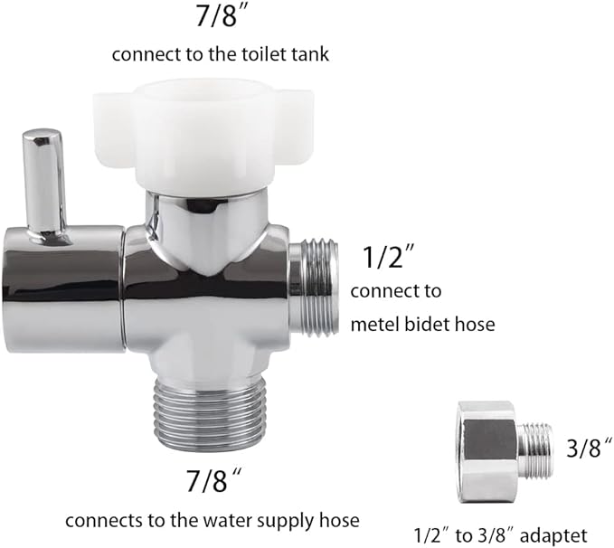 Bidet T Adapter with Shut off Valve,Metal T Valve for Bidet 7/8” X 7/8” X 1/2”or 3/8”,Tee Connector Bidet Attachment for Toilet