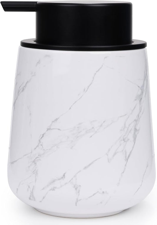 BosilunLife Ceramic Soap Dispenser - Dish Soap Dispenser for Bathroom 12Oz | Refillable Liquid Hand Wash Dispenser for Essential Oil, Lotion Soap, Marble