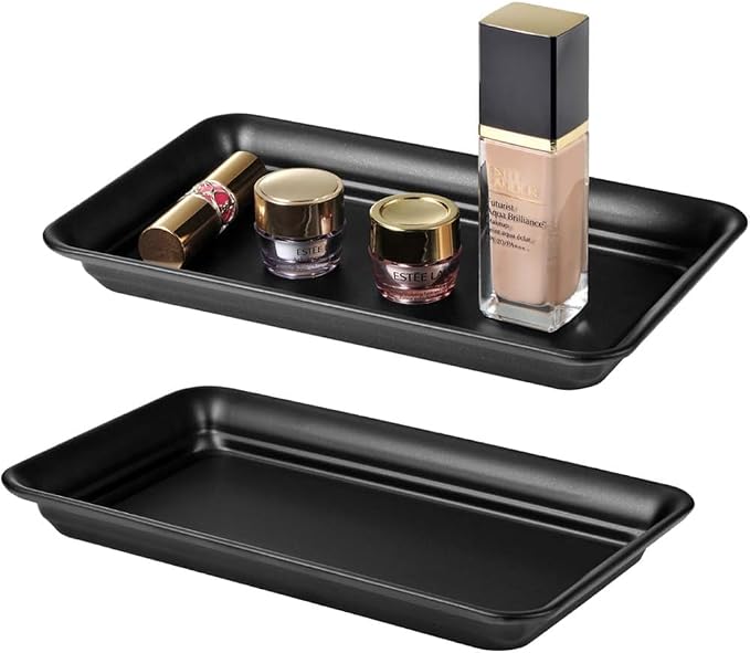 SheeChung Metal Vanity Tray, Bathroom Counter Storage Tray, Black 1 Pack | Sturdy Decorative Tray Holder, Farmhouse Vintage Decor Accessories for Perfume, Cosmetics, Jewelry, Makeup, Guest Hand Towel