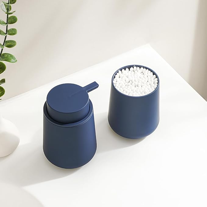 YAUKPH Bathroom Soap Dispenser and Toothbrush Holder Matte Blue | Bathroom Accessories Set 2 Piece for Bathroom Countertop Storage and Decor