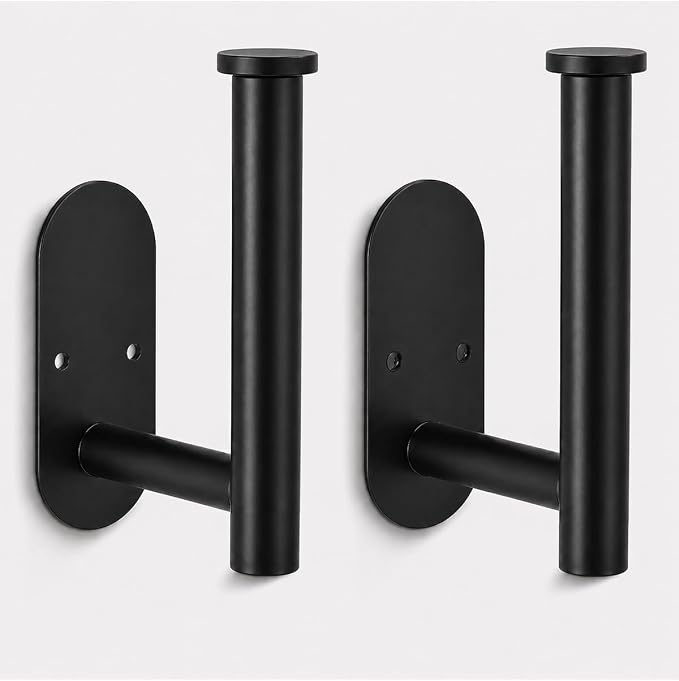 2Pcs Black Toilet Paper Holder Wall Mount For Bathroom, Heavy-Duty Screw-In Rv Toilet Roll Holder, SUS304 Rustproof Stainless Steel Rust Proof, Suitable For Kitchen Washroom Thicken Morden Matte Black