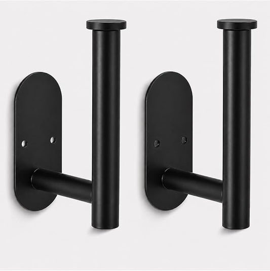 2Pcs Black Toilet Paper Holder Wall Mount For Bathroom, Heavy-Duty Screw-In Rv Toilet Roll Holder, SUS304 Rustproof Stainless Steel Rust Proof, Suitable For Kitchen Washroom Thicken Morden Matte Black
