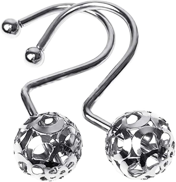 Gracelife 12Pcs Hollow Ball Shower Curtain Hooks Luxury Quality Rustproof Stainless Steel Shower Curtain Rings Hooks for Bathroom Rod (Chrome)