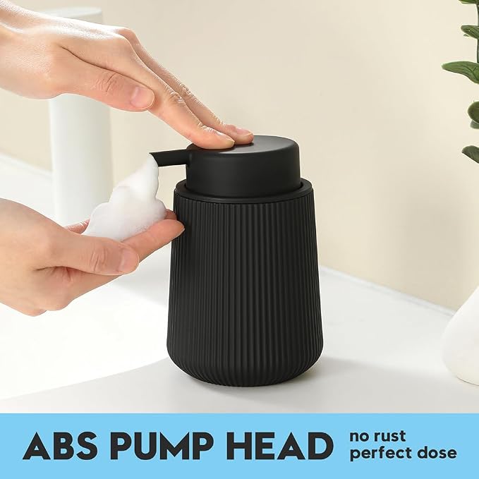 YAUKPH Striped Foaming Hand Soap Dispenser Black | with Leak-Proof Pump for Bathroom and Kitchen Countertop 11oz