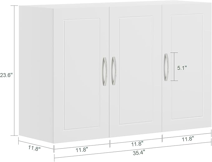 SoBuy Bathroom Wall Cabinet, Large 3-Door, 23.6 x 11.8 x 35.4 in, White | Adjustable Shelf Floating Wall Storage Cabinet, Multi-Scene Bathroom Cabinet For Laundry, Kitchen & Garage, FRG231-L-W