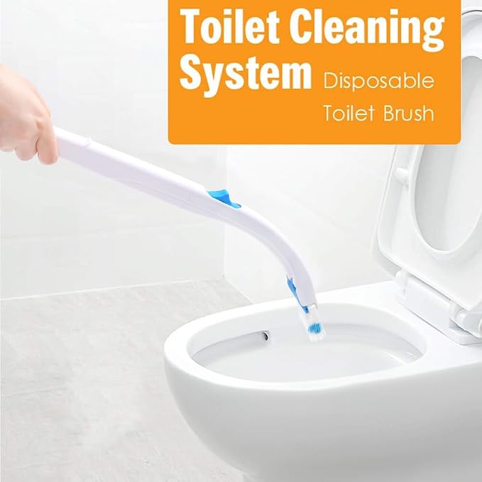 Disposable Toilet Bowl Brush Holder System with Flushable Refill Pads | Flushable, Disposable, Easy to Use, With 1 Toilet Brush+1 Holder+1 Cleaning Glove+12 Refills