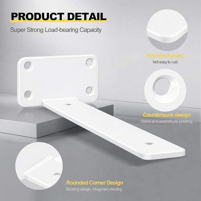 12 Pack - 11 inch White Hidden L Shelf Bracket (1/5 Inch Thicked) Iron Floating Shelf Brackets Rustic Industrial Metal Brackets for Shelf Support