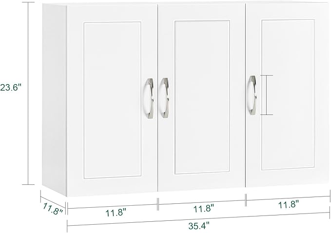 3-Door Wall Mount Bathroom & Laundry Cabinet, Wall Size, White | 3-Door Wall Storage Cabinet With Adjustable Shelves, Over Toilet/Washer MDF Medicine Cabinet, HUS-FRG231-L