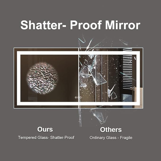 LED Bathroom Mirror, 72"X32" with Front Light and Backlit | Stepless Dimmable, Anti-Fog, Shatter-Proof, HD Reflection, Memory, 3 Colors Lighting, UL Listed (Horizontal/Vertical).
