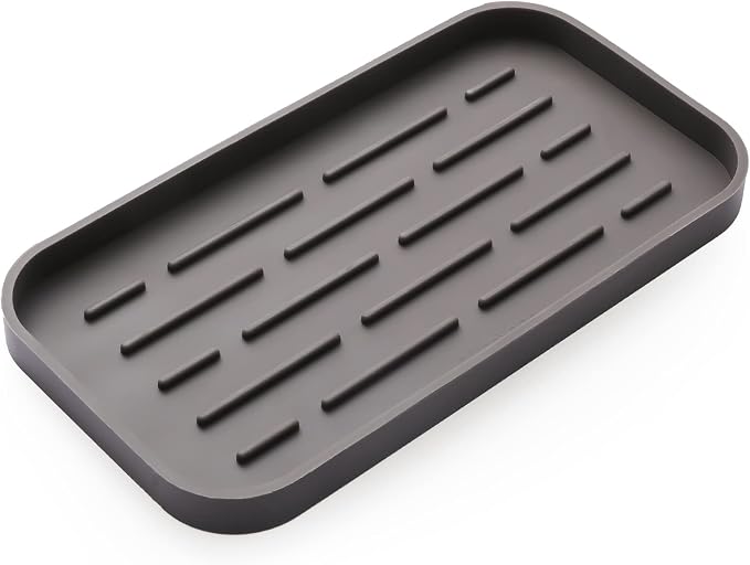 MicoYang Silicone Kitchen Sink Organizer Tray for Multiple Usage,Eco-Friendly Sponges Holder for Kitchen Bathroom Counter or Sink,Dish Soap Dispenser,Scrubber,Bottle,Cup (Coffee, 10"×5.3")