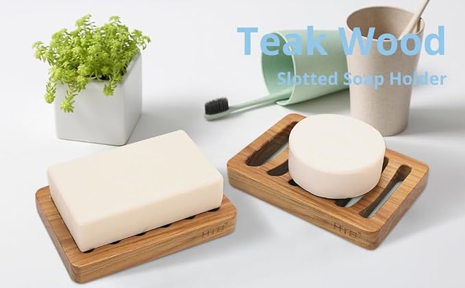 HTB 2 Pack Slotted Bar Soap Holder Teak Wood,Sponge Holder for Kitchen Sink | Self Draining Soap Dish for Shower, Bathroom, Bathtub, RV,Soap Saver Keep Soap Dry,Extend Soap Life,Bathroom Accessories