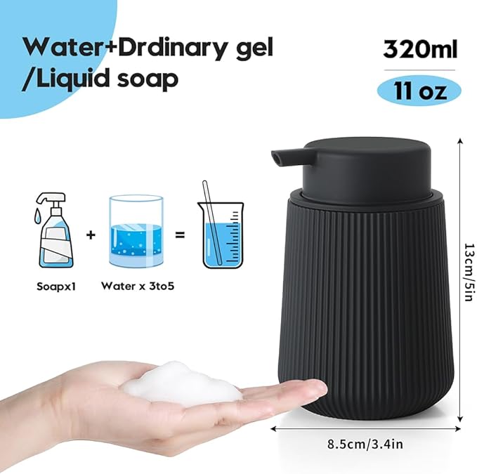 YAUKPH Striped Foaming Hand Soap Dispenser Black | with Leak-Proof Pump for Bathroom and Kitchen Countertop 11oz