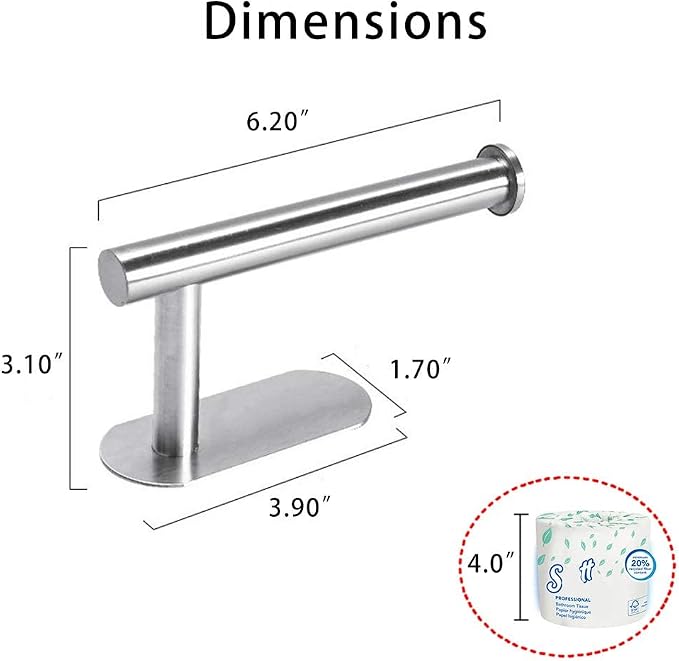 DGWHYC 3M Self-Adhesive Toilet Paper Holder No Drilling, SUS 304 Stainless Steel Brushed Nickel Wall Mounted Tissue Roll Holder for Bathroom, RV, Kitchen, Easy Install, Rust-Proof (DG-TPA22 Silver)