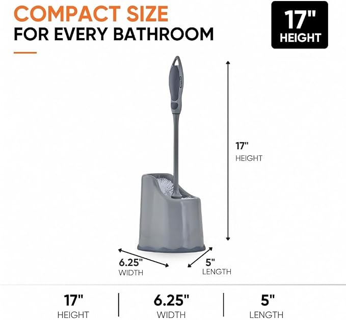 Superio Toilet Brush and Holder (1 Pack) Toilet Scrubber Bowl Cleaner Brushes Wand, Toilets Brush with Holder Caddy, Bathroom Cleaning Brush, Bowl Brush Set