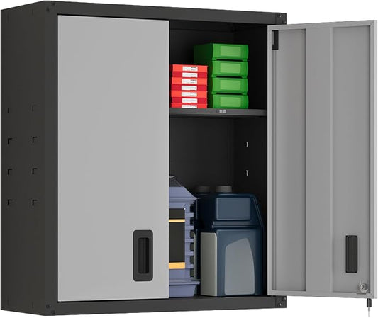 30 inch Metal Wall Cabinet, Metal Wall Cabinet for Garage, Grey | Wall Mount Cabinet with Lock and Adjustable Shelf, Lockable Storage Cabinet for Home Office,Garage,Gym,School
