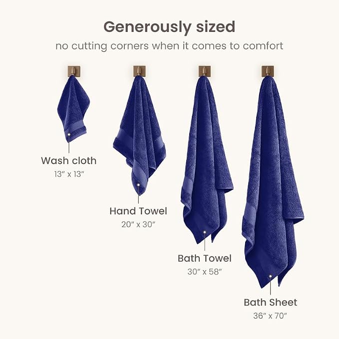 100% Organic Cotton Bath Sheet Set of 2 | Soft Oversized Bath Towels | 700 GSM Premium Bath Towel Sheet Set GOTS Certified - Navy Blue