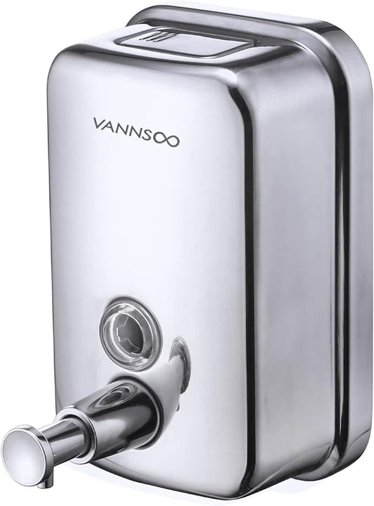 Commercial Soap Dispenser Wall Mount Stainless Steel, 17 fl.oz. | 500ml Manual Liquid Pump Rust-Proof Leak Free for Bathroom