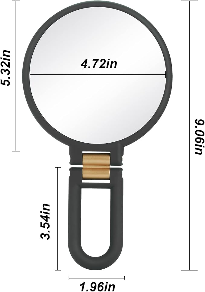 1x 30x Magnifying Travel Mirror, Hand Mirror with Handle - Double Side Hand Held Mirror with 1x30x Magnification & Foldable Handle, Portable Travel Makeup Hand Mirror for Women (Black)