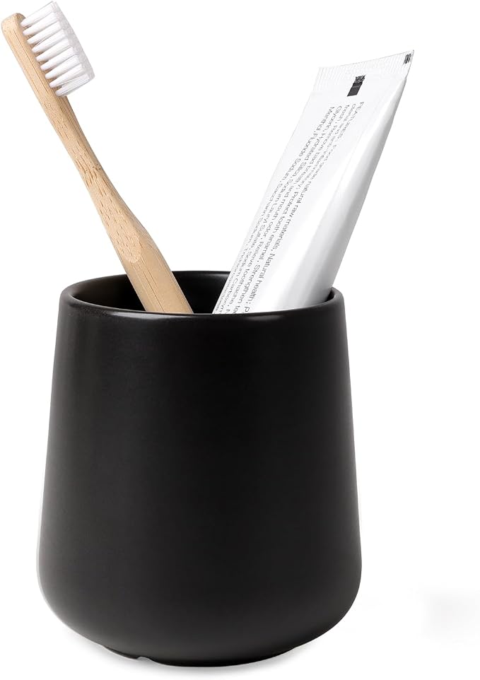 BosilunLife Bathroom Toothbrush Holder - Ceramic Toothbrush Cup Holder 13Oz White Toothbrush Holder for Bathroom Toothbrush and Toothpaste Holder for Bathroom Vanity Countertop, Ideal for Home, Hotel