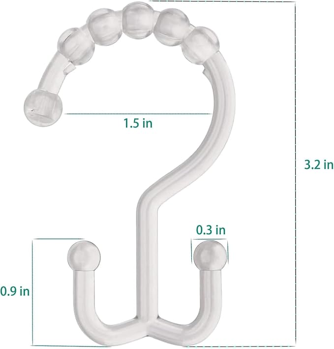 Resze 12 PCS Clear Double Shower Curtain Hooks,Plastic Shower Curtain Rings | Shower Hooks, Multi-functional Rings for Bathroom Shower Curtain,shower curtain liner and Kitchen supplies, etc.