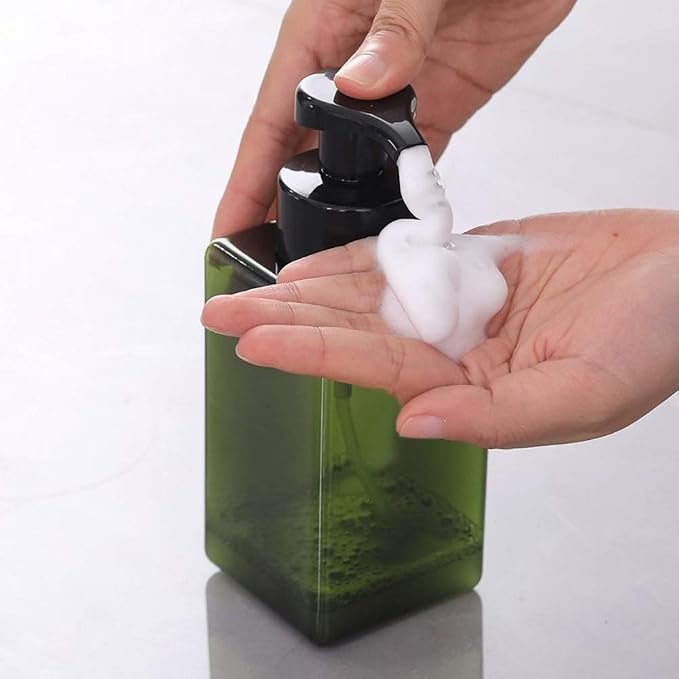 Foaming Soap Dispenser, 15oz Plastic Refillable Pump Bottle, 2 Pack, Green | Hand Dispenser for Liquid Soap, Shampoo & Body Wash – Saves Soap with Rich Foam, Reusable, Easy to Refill, BPA-Free