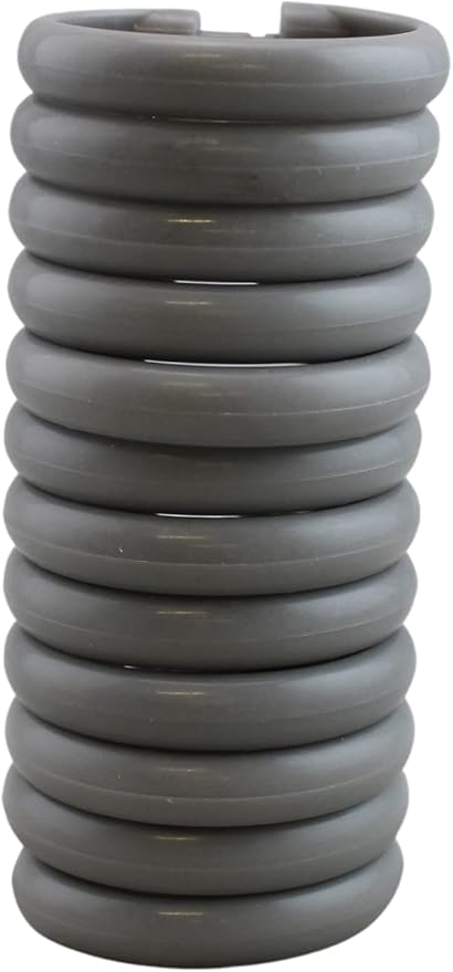 12 Piece Plastic Basic Locking Round Hook Easy Gliding Shower Curtain Rings Fits All Standard Size Shower Rods (Grey)