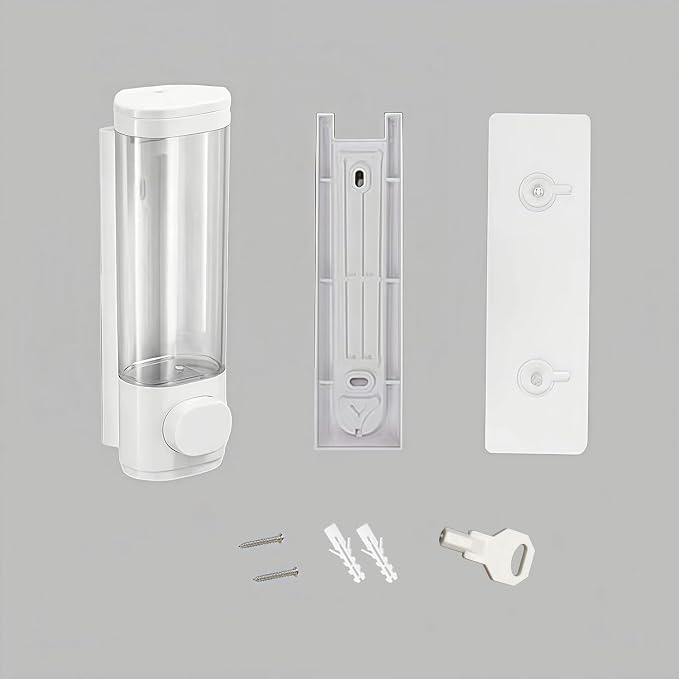 10oz/300ml Single Manual Wall Mounted Soap Dispenser, White | Bathroom Shampoo and Conditioner Dispenser, Clear Plastic Refillable Liquid Lotion Pump Dispenser and Organizer